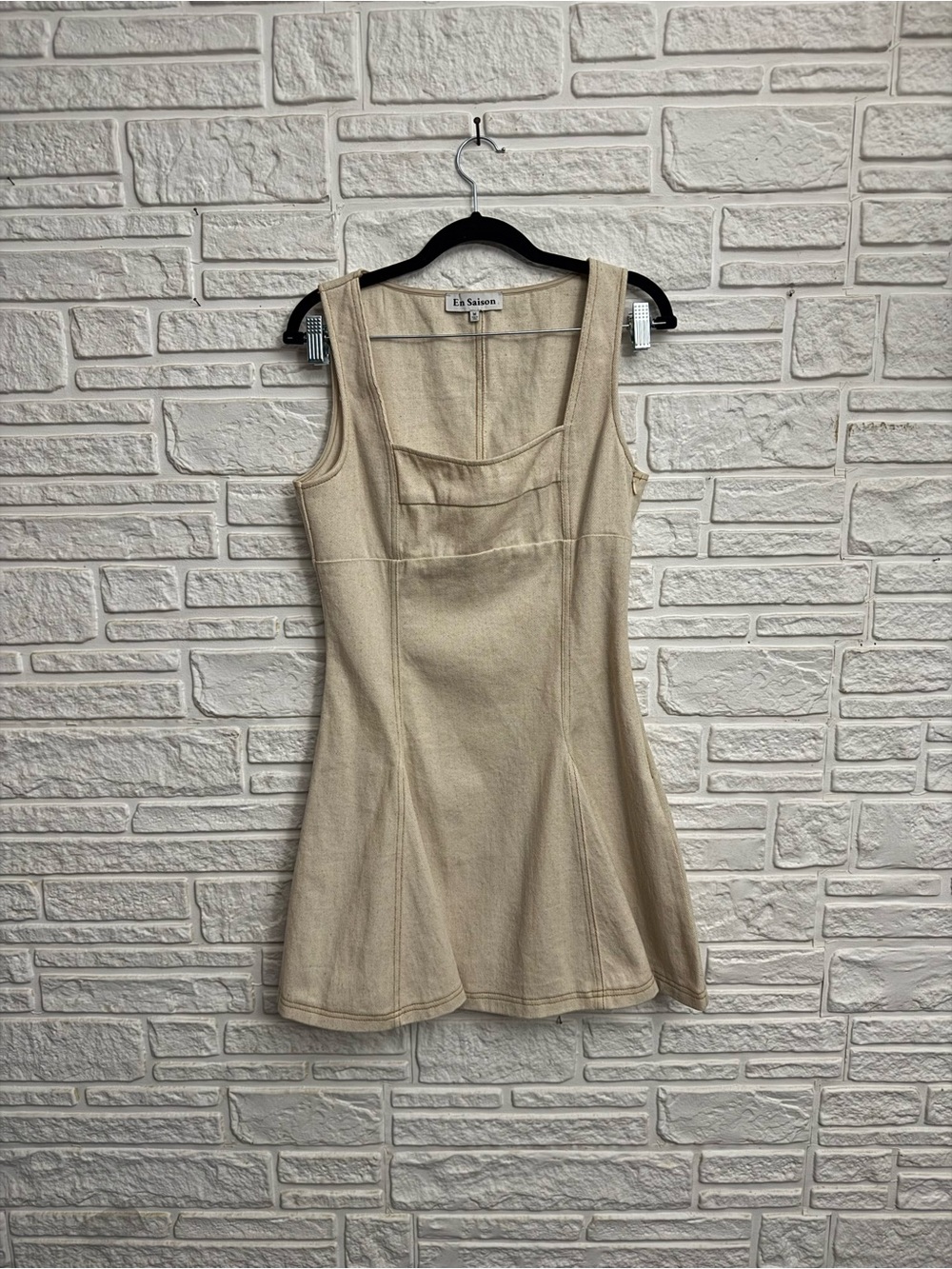 En Saison Square Neck Denim Cotton Cream Mini Dress M Anthropologie Neutral Fit